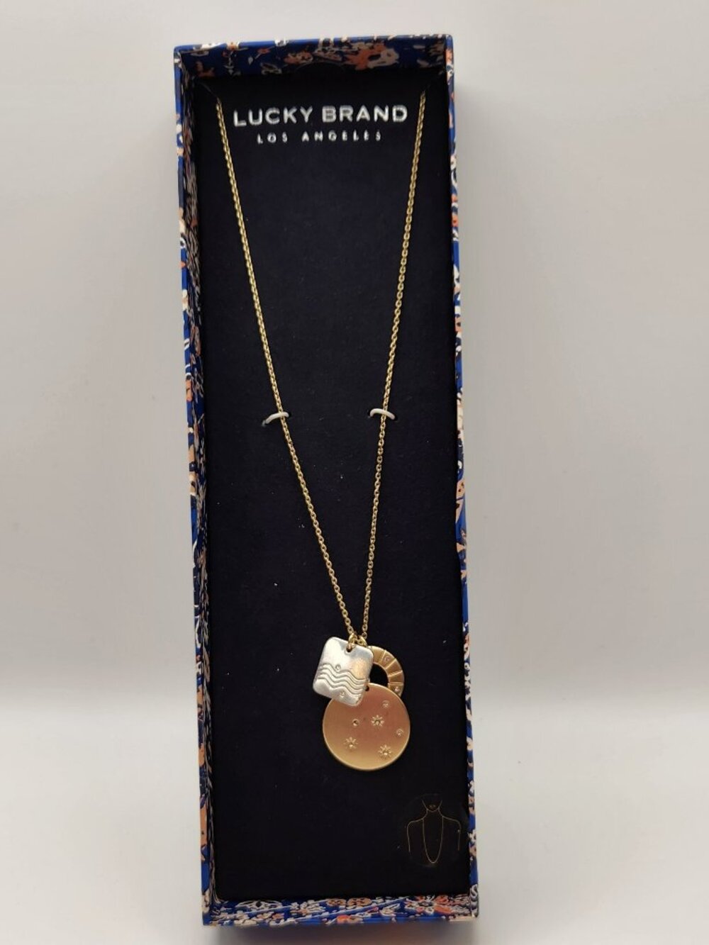 Lucky Brand long necklace with three charms NIB